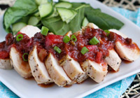 Grilled chicken with rhubarb chutney