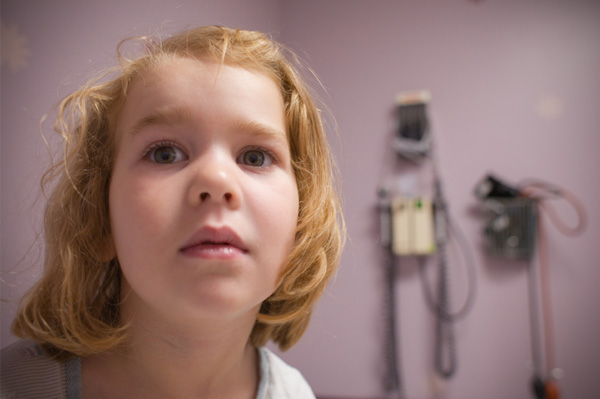 Scared girl at hospital