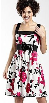 Contrast Trim Belted Sundress - White/Fuschia Floral