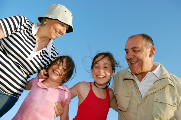 Grandparents on vacation with grandkids
