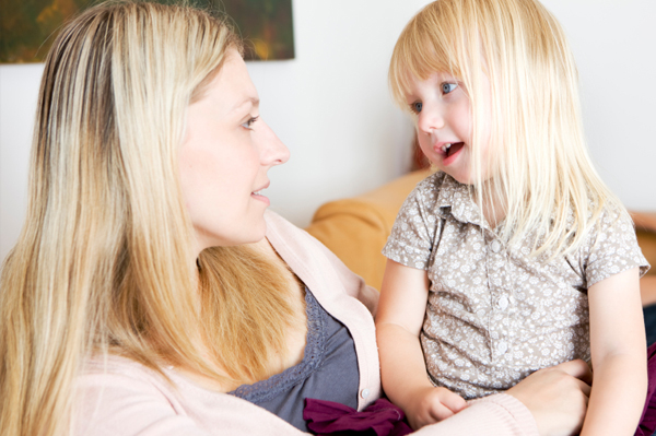 Mom talking to daughter