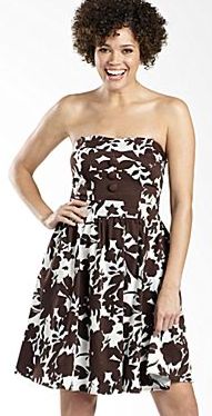 Tie Back Tube Sundress w/Button Detail - Brown/White