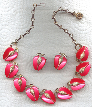 Lisner Red Apples Moonglow Fruit Necklace & Earrings Set