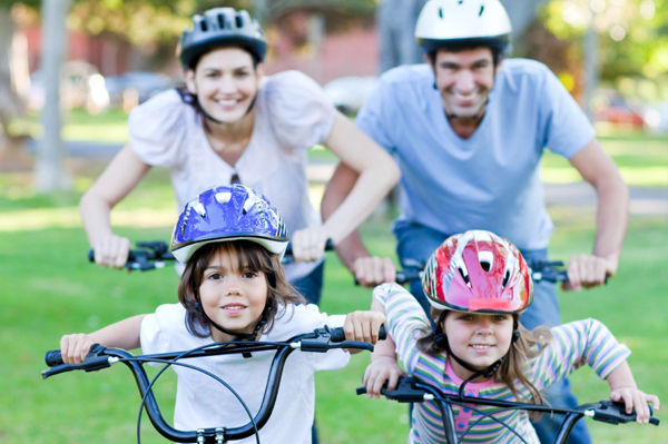 Family on bikes