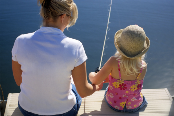 Mom and daughter fishing