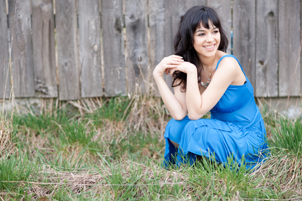Woman wearing blue dress