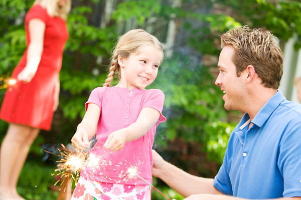 Family outdoor with fireworks