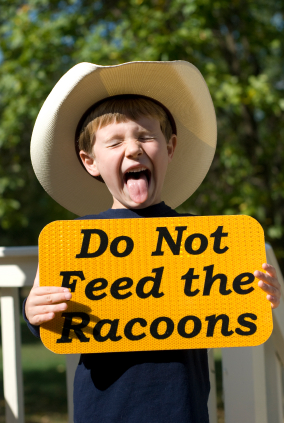 Child holding do not feed animal sign