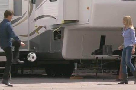 Tom Cruise and Cameron Diaz play soccer on the set of Knight and Day