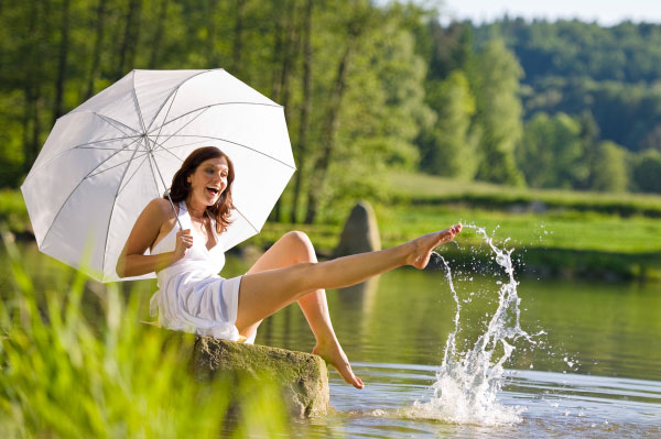 Woman splashing in lake