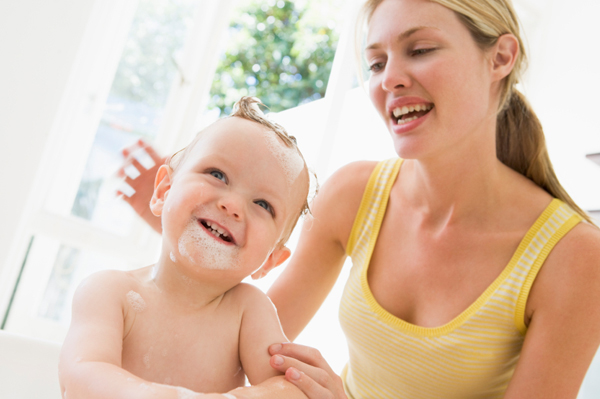 Mom and baby in tub