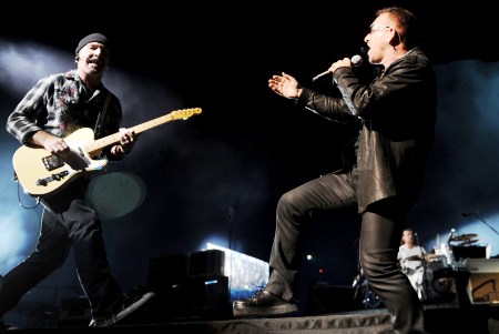 The Edge and Bono rock live