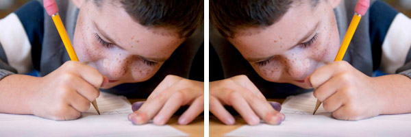 Boy with pencil - right handed or left handed?
