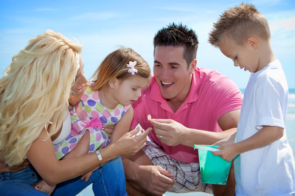 Family collecting shells