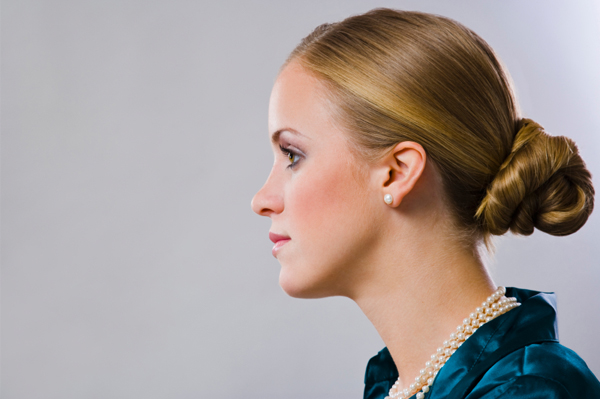 Woman with low bun