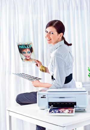 Woman with printer