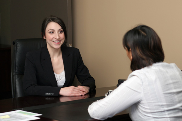 Confident woman being interviewed