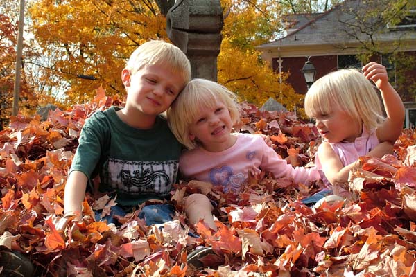 Fall kids and leaves