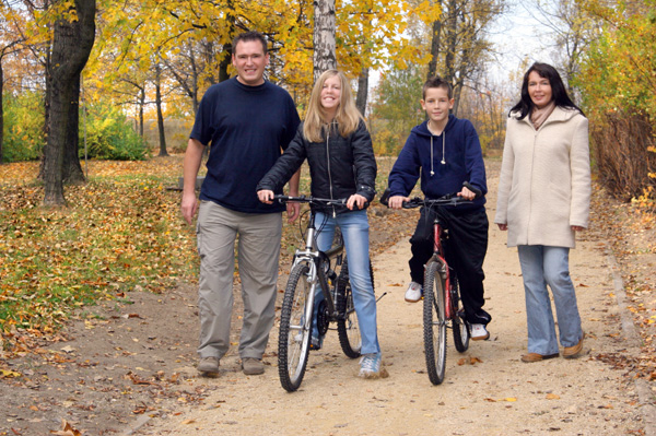 Family on bicycles
