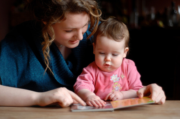 Mom and baby reading