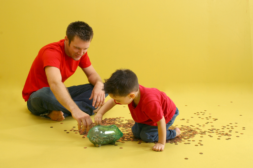 family counting pennies