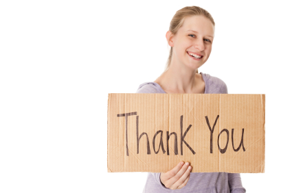 Woman with thank you sign