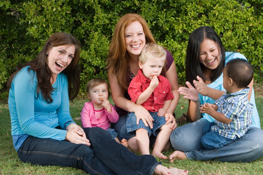 Group of moms and kids