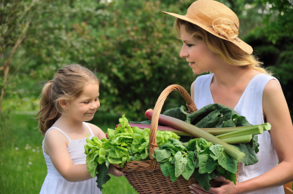 Mom and daughter in garden