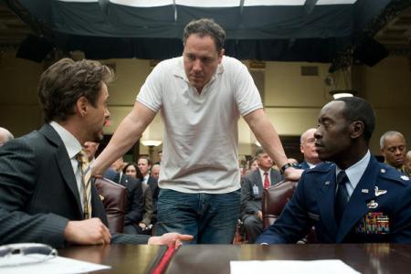 Jon Favreau directing Robert Downey Jr in Iron Man 2