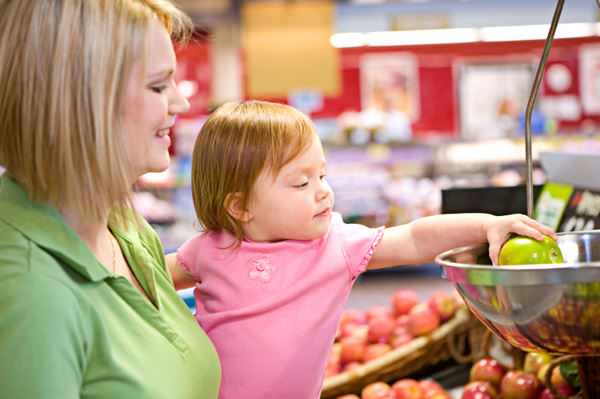 Mom and toddler shopping