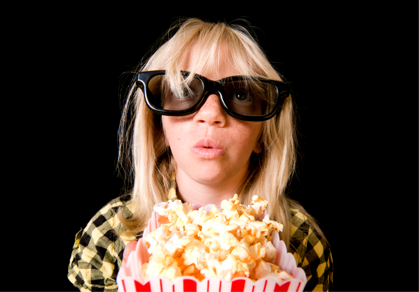 Girl wearing 3-D glasses