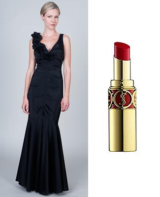 Black floral dress and Rouge Volupte lipstick