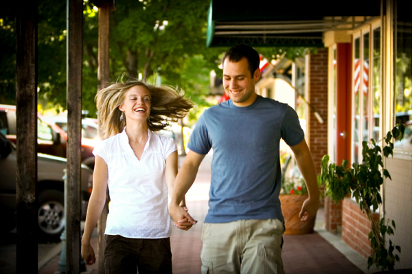 Couple walking and having fun.
