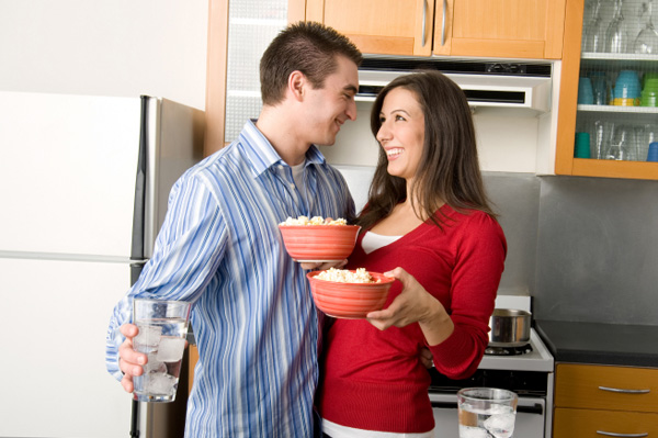 Couple with popcorn