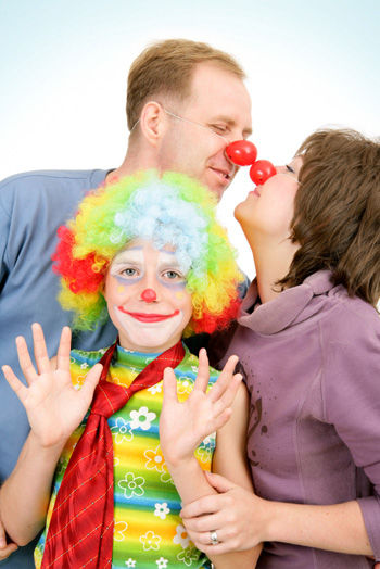 Family dressed as clowns