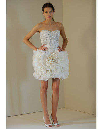 This dress features a fitted bodice and fun skirt Monique Lhuillier