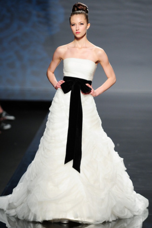 White Wedding Gowns With Black Accents. Black accents. Black and white