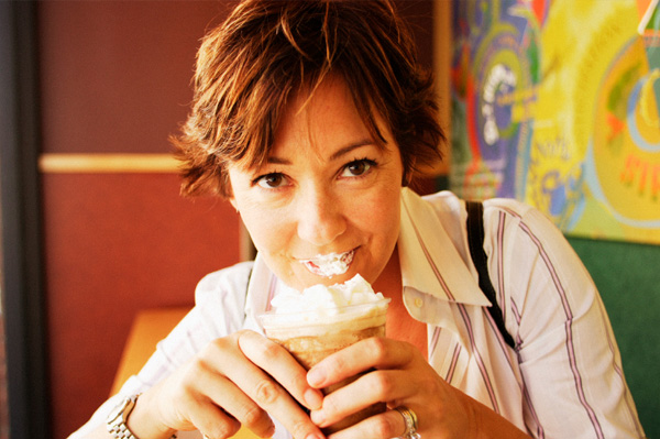 Woman drinking frappaccino