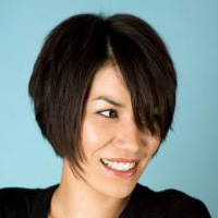 Woman with short angled bob hairstyle
