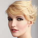 Blond woman with winter updo hairstyle