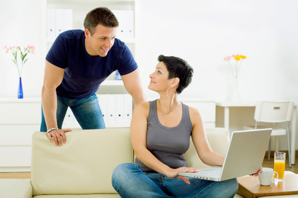 Woman talking to husband