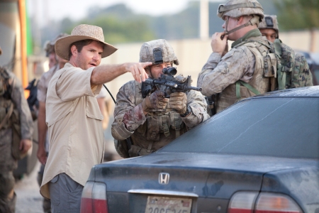 Battle: Los Angeles director Jonathan Liebesman directs Aaron Eckhart
