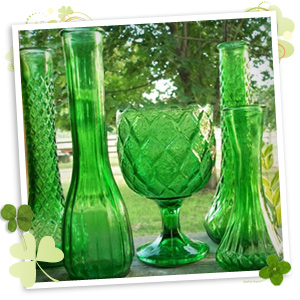 Use green vases to decorate for St. Patrick's day