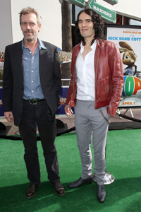 Russell Brand and Hugh Laurie at Hop premiere