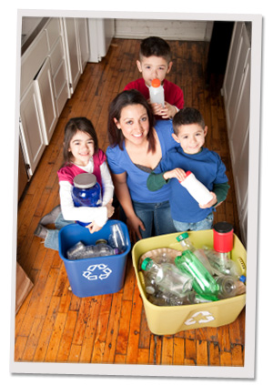 Mom and kids recycling