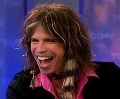 hair with feathers. Steven Tyler with feather hair