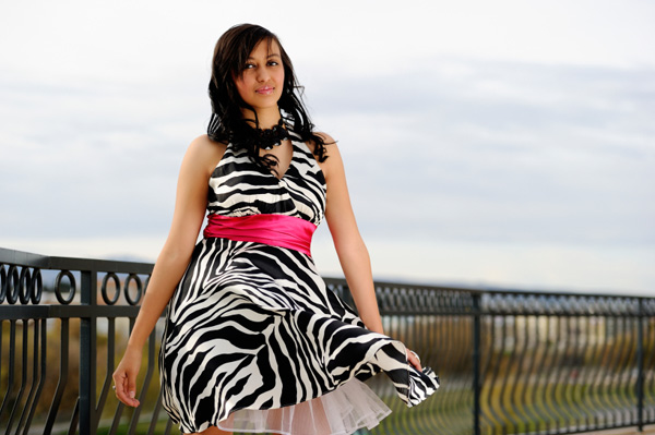 Teen girl in zebra prom dress