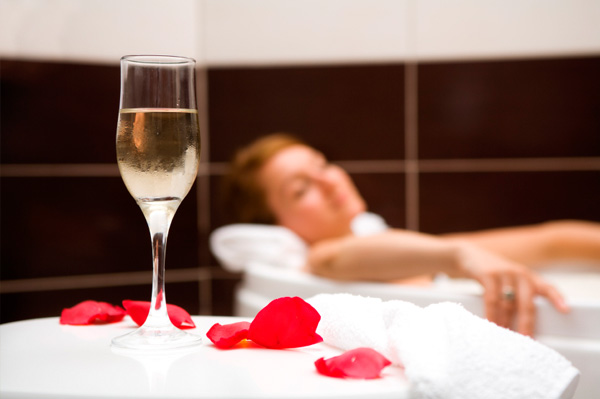 Woman in bubble bath
