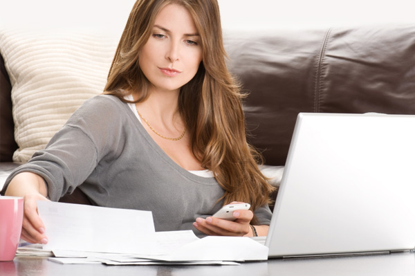 Woman looking at couple's finances
