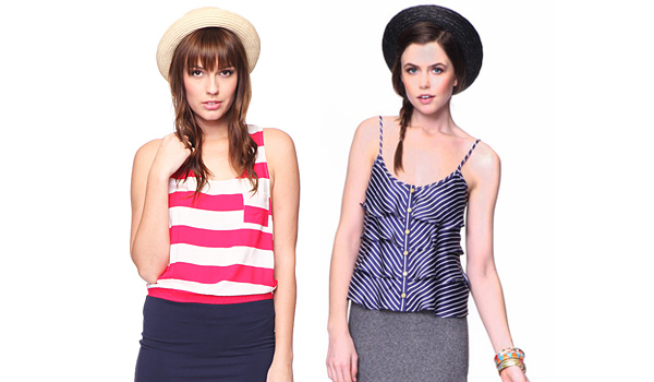 Women wearing nautical-themed outfits and accessories